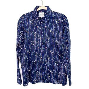 Mr. Peacock Button Front Shirt Mens Size XL Botanical Bird Print Cotton Spandex